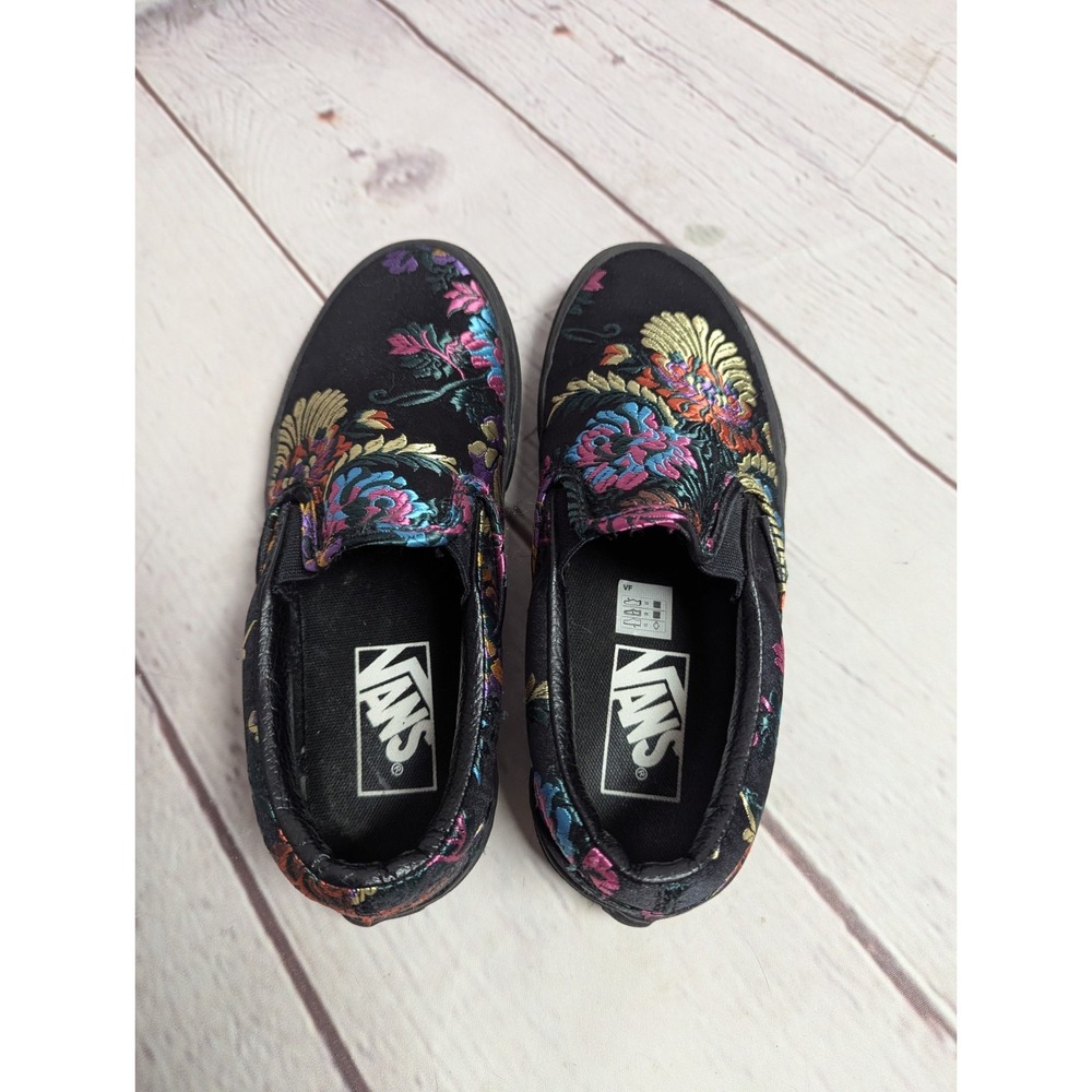 Vans Floral EMBROIDERED Black Satin Festival Slip On Size W 5 #721454 NWOB - Picture 4 of 8